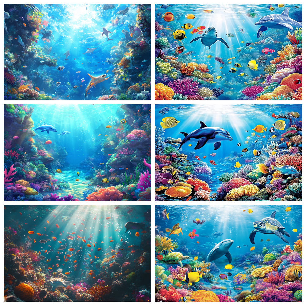 Aquarium Fish Dolphin - Underwater World พื้นหลังสําหรับถ่ายภาพปลา Dolphin Shark สีสัน