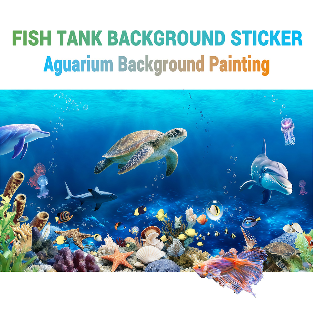 Aquarium Fish Dolphin - ฉากหลังตู้ปลา, ฉากหลังสำหรับตู้ปลา, โลมารูปเต่าทะเลสีฟ้า, ของตกแต่งตู้ปลา, สติ๊กเกอร์แบน 2D