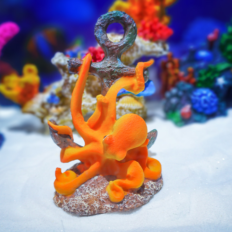 Aquarium Fish Monster - ของตกแต่งเรซิ่นสไตล์เรโทร รูปภูมิทัศน์ทะเลธีมสัตว์ประหลาดทะเล พร้อมปลาหมึกและเต่าทะเล สำหรับตกแต่งตู้ปลา