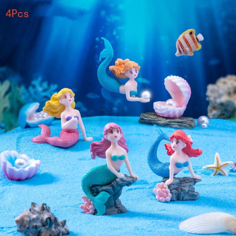 Aquarium Fish For Sale Online - 4 ชิ้นพลาสติกตู้ปลาประดับรูปนางเงือกน้อยตุ๊กตาจิ๋วตกแต่งตู้ปลา DIY ตกแต่งเค้กโต๊ะอุปกรณ์งานฝีมือ