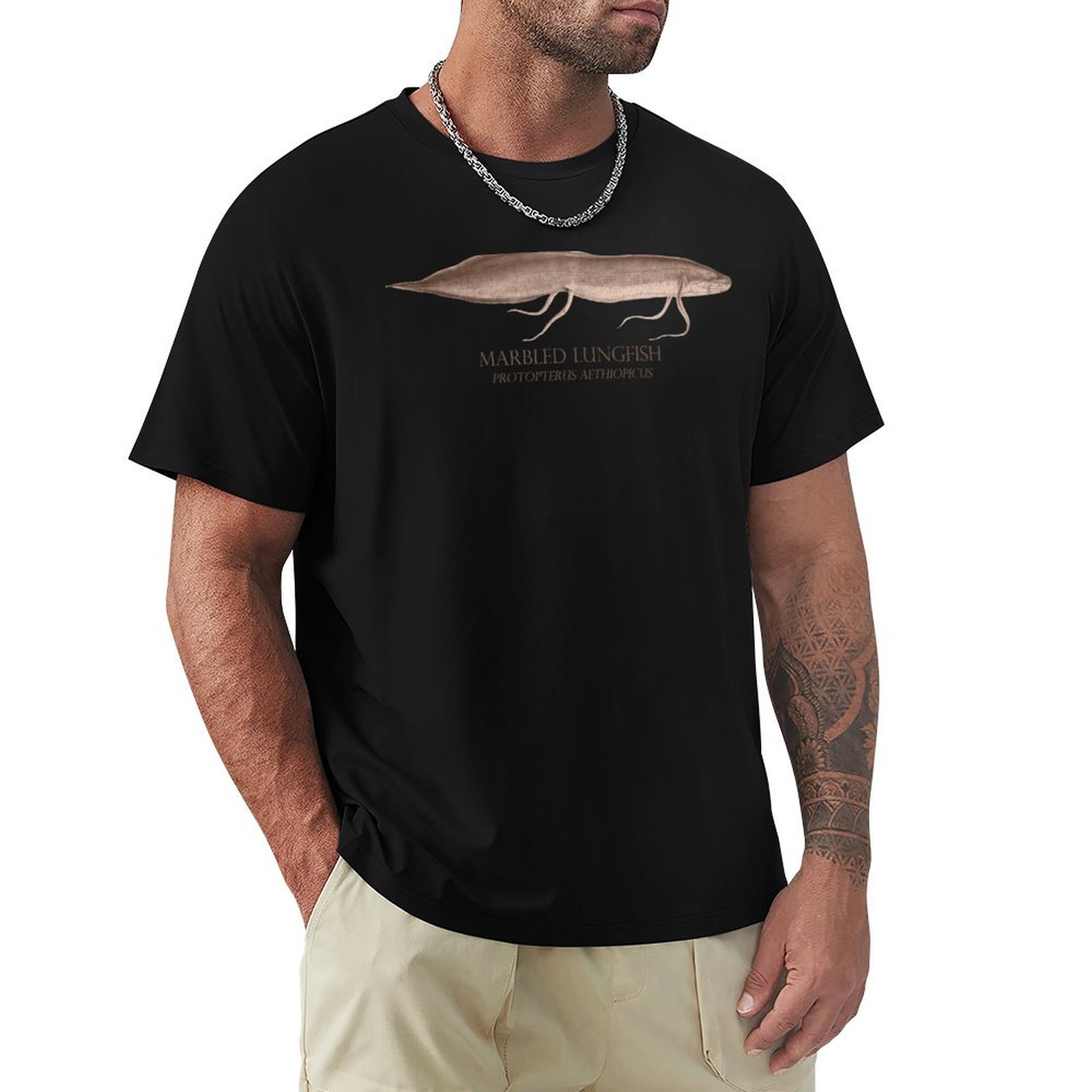 Aquarium Fish Monster - เสื้อยืดคอกลมสีพื้นเรียบง่ายสำหรับนักเลี้ยงปลาตู้เลี้ยงปลาสัตว์ประหลาด Lungfish Protopterus สไตล์เรโทรวินเทจ